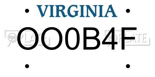 OO0B4F Virginia License Plate