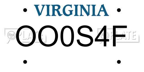 OO0S4F Virginia License Plate