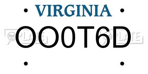 OO0T6D Virginia License Plate