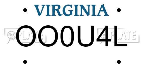 OO0U4L Virginia License Plate