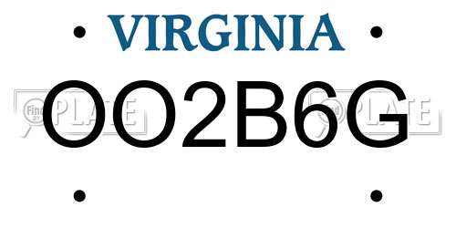 OO2B6G Virginia License Plate