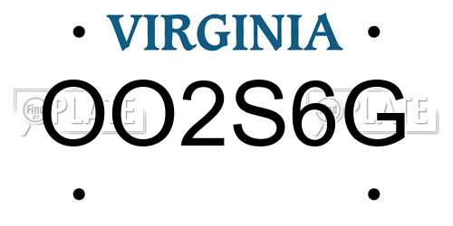 OO2S6G Virginia License Plate
