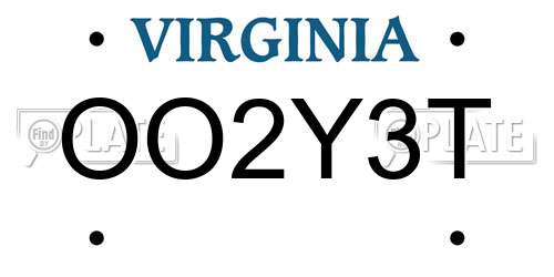 OO2Y3T Virginia License Plate
