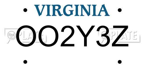 OO2Y3Z Virginia License Plate