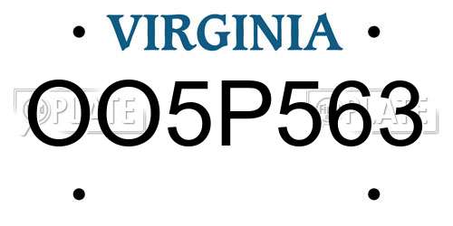 OO5P563 Virginia License Plate