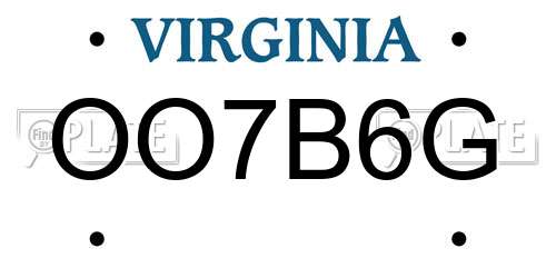 OO7B6G Virginia License Plate