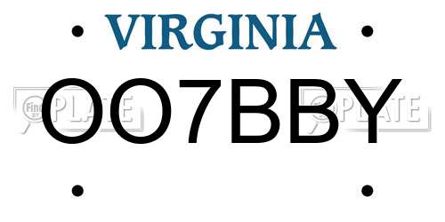 OO7BBY Virginia License Plate