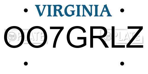OO7GRLZ Virginia License Plate