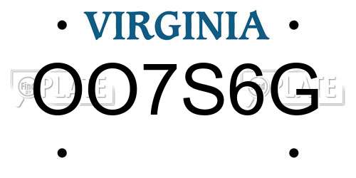 OO7S6G Virginia License Plate
