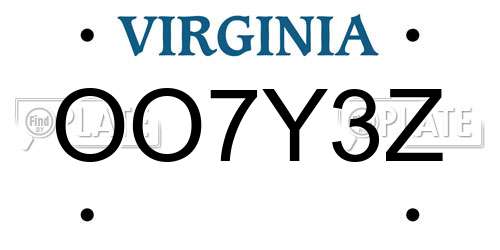 OO7Y3Z Virginia License Plate