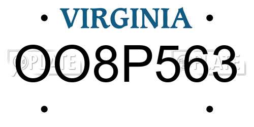 OO8P563 Virginia License Plate
