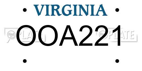 OOA221 Virginia License Plate