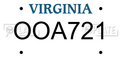 OOA721 Virginia License Plate