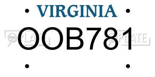 OOB781 Virginia License Plate