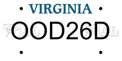OOD26D Virginia License Plate