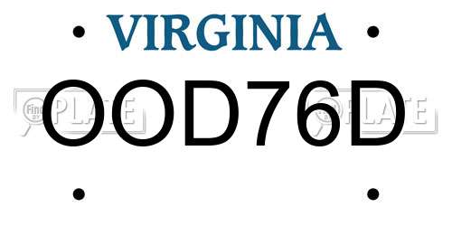 OOD76D Virginia License Plate