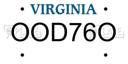 OOD76O Virginia License Plate