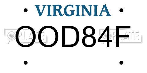 OOD84F Virginia License Plate