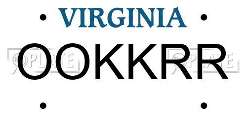 OOKKRR Virginia License Plate