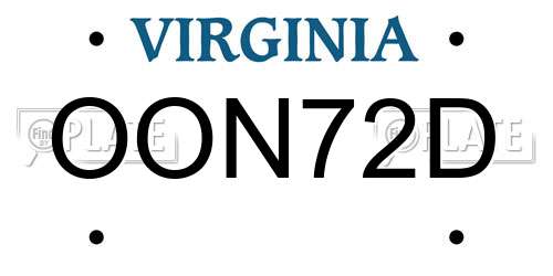 OON72D Virginia License Plate