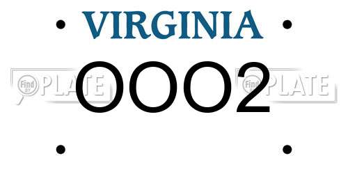 OOO2 Virginia License Plate