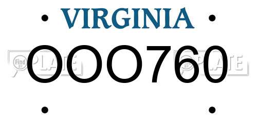 OOO760 Virginia License Plate