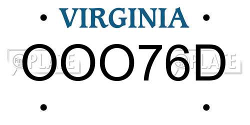 OOO76D Virginia License Plate