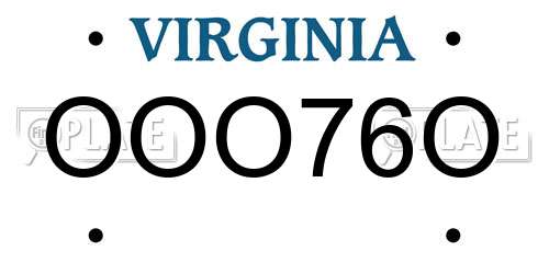 OOO76O Virginia License Plate