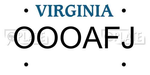 OOOAFJ Virginia License Plate