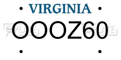 OOOZ60 Virginia License Plate