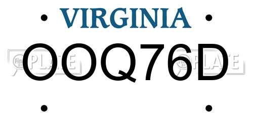 OOQ76D Virginia License Plate