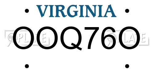 OOQ76O Virginia License Plate