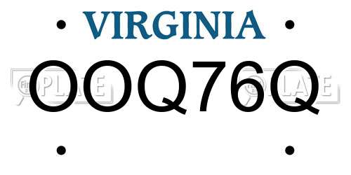 OOQ76Q Virginia License Plate