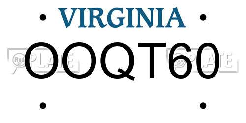 OOQT60 Virginia License Plate