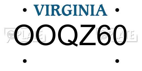 OOQZ60 Virginia License Plate