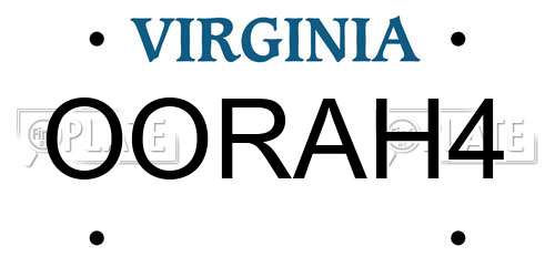 OORAH4 Virginia License Plate