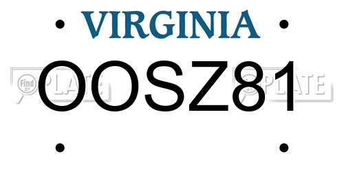 OOSZ81 Virginia License Plate