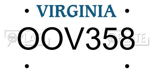 OOV358 Virginia License Plate