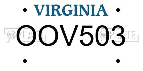 OOV503 Virginia License Plate