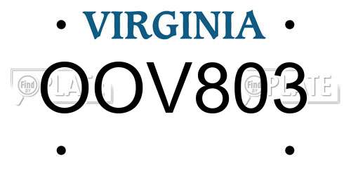OOV803 Virginia License Plate