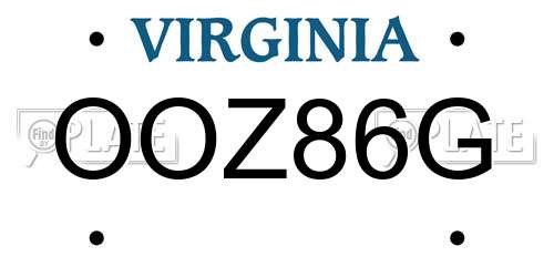 OOZ86G Virginia License Plate