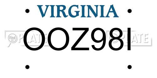 OOZ98I Virginia License Plate