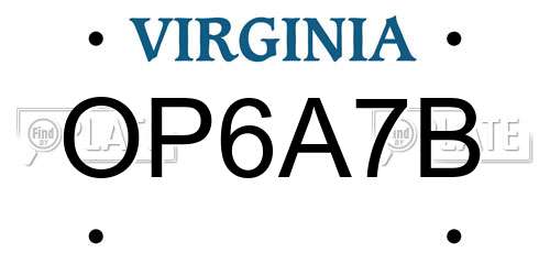 OP6A7B Virginia License Plate