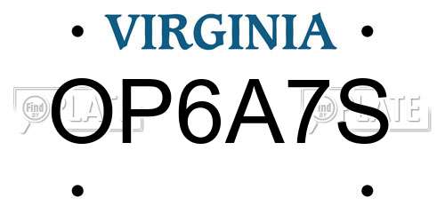 OP6A7S Virginia License Plate