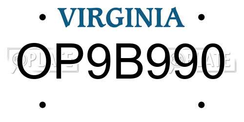 OP9B990 Virginia License Plate