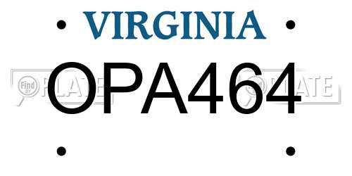 OPA464 Virginia License Plate