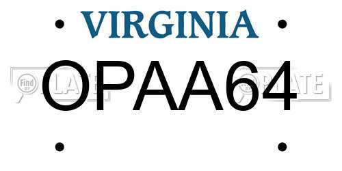 OPAA64 Virginia License Plate