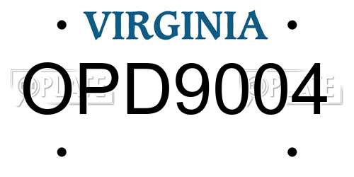 OPD9004 Virginia License Plate