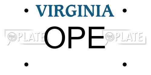 OPE Virginia License Plate