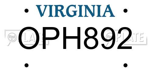 OPH892 Virginia License Plate